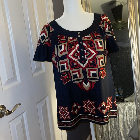 Michael Michael Kors Navy print silk top Medium - Picture 4 of 12